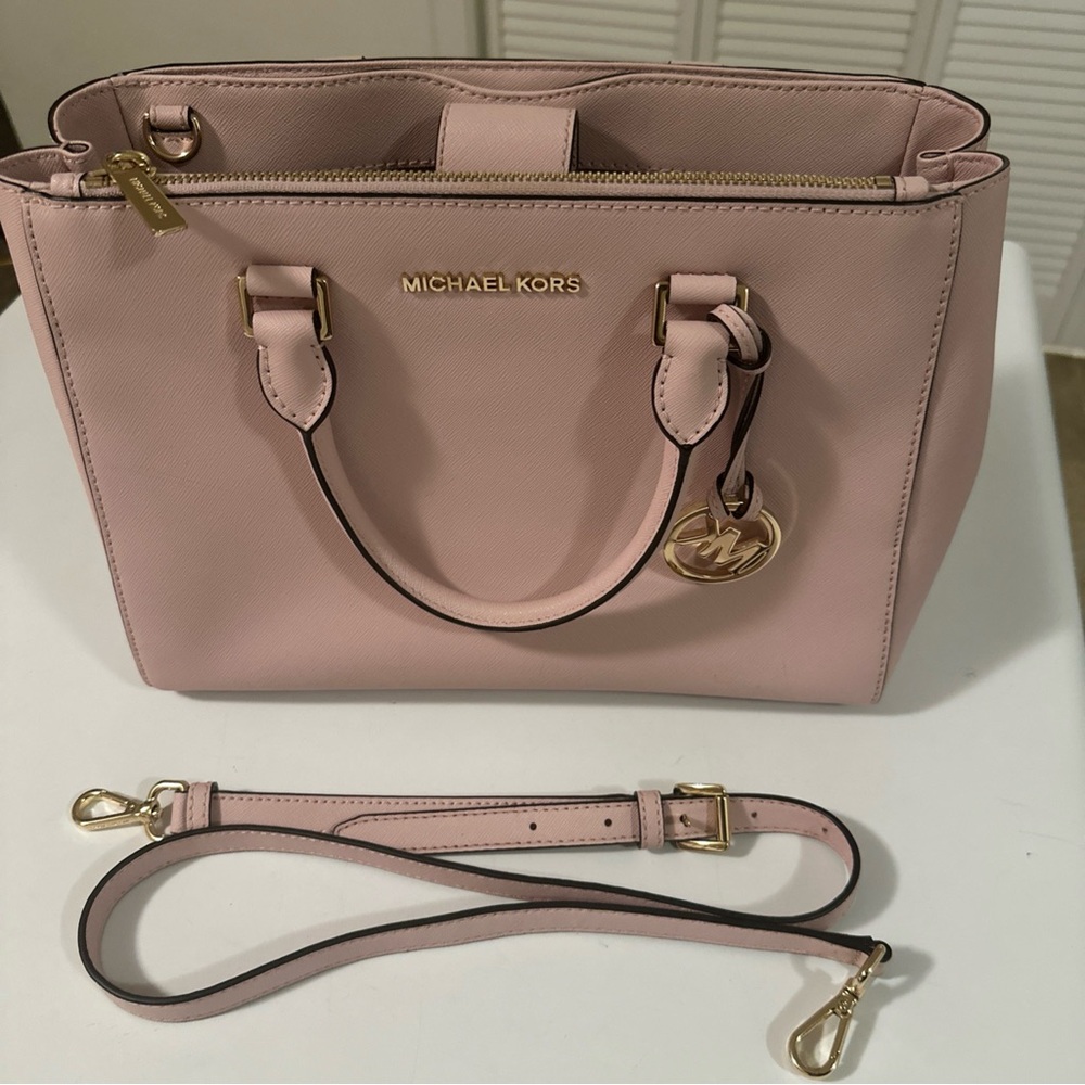 Michael Kors Kellen Saffiano  Leather Medium Satchel Blossom Pink - Picture 4 of 13
